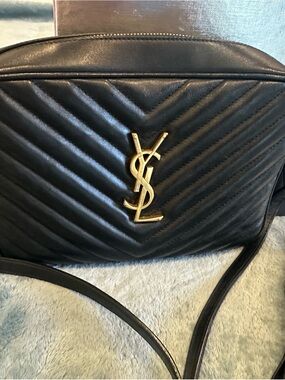 Yves Saint Laurent Black Quilted Leather Crossbody with Gold YSL Emblem